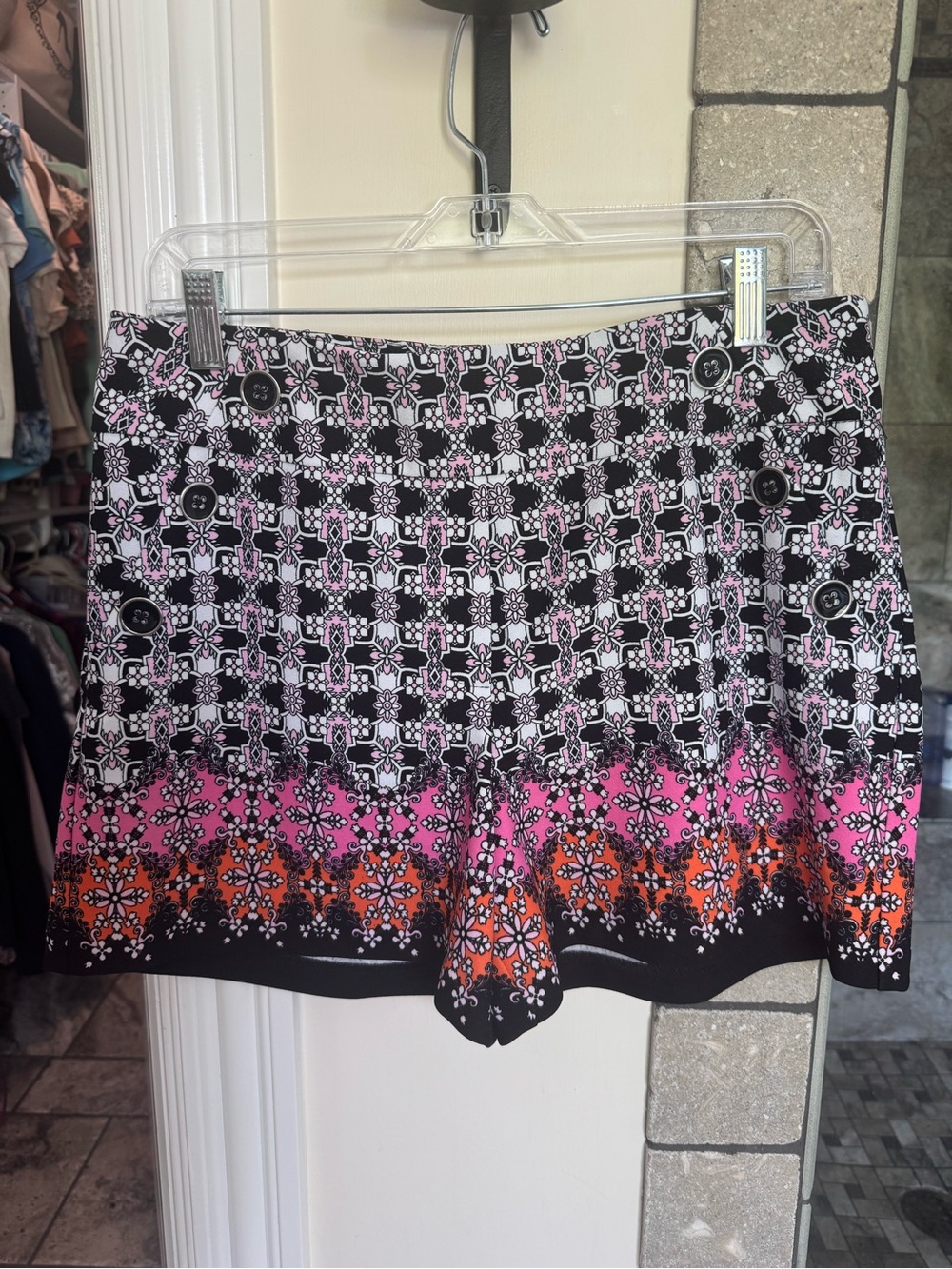 Cato Black Pink Orange Patterned Women's Shorts